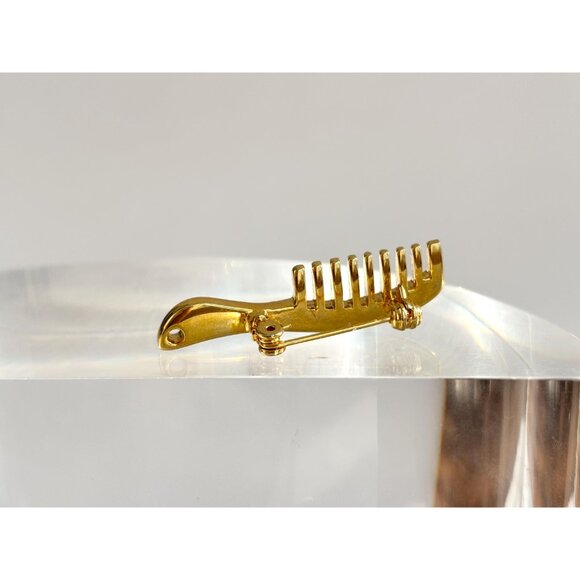 Gold Toned Hair Comb Teeny Tiny Vintage Brooch Pin - Picture 3 of 10